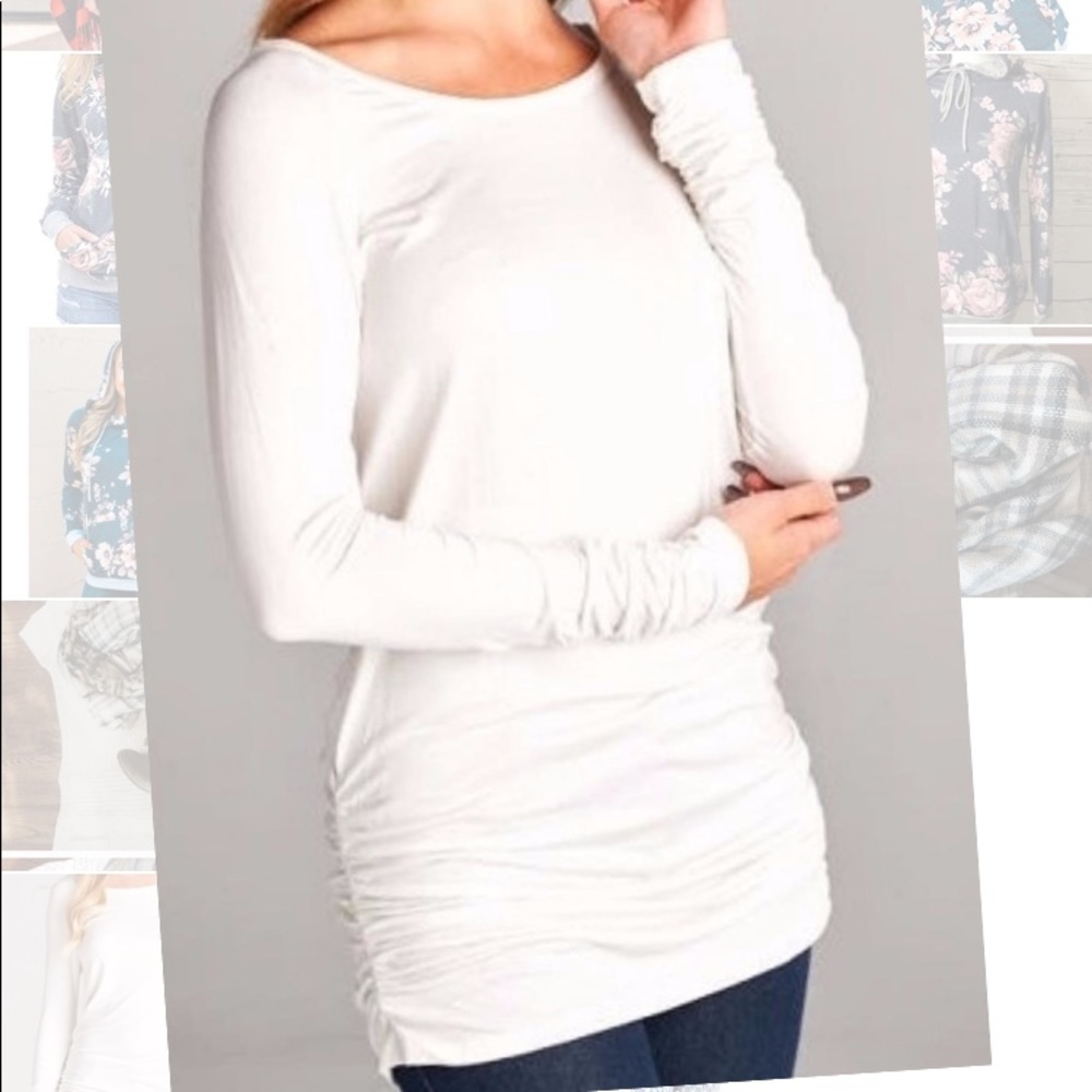 Long white cinched side tunic